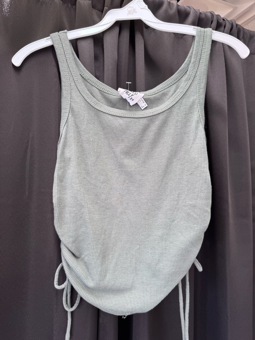 Princess Polly Sage Ribbed Drawstring Tank